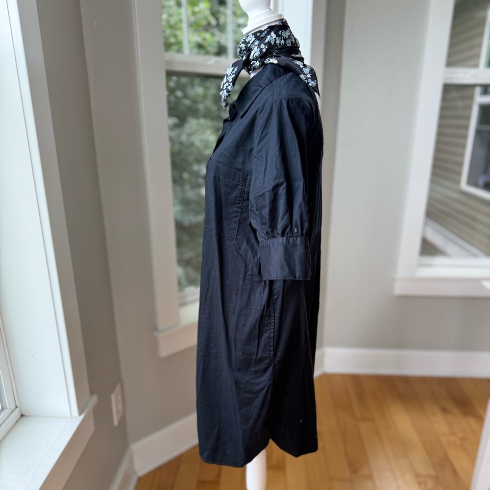 Old Navy Black Cotton Short Sleeve Button Down Shirt Dress French Style Medium - Picture 3 of 12